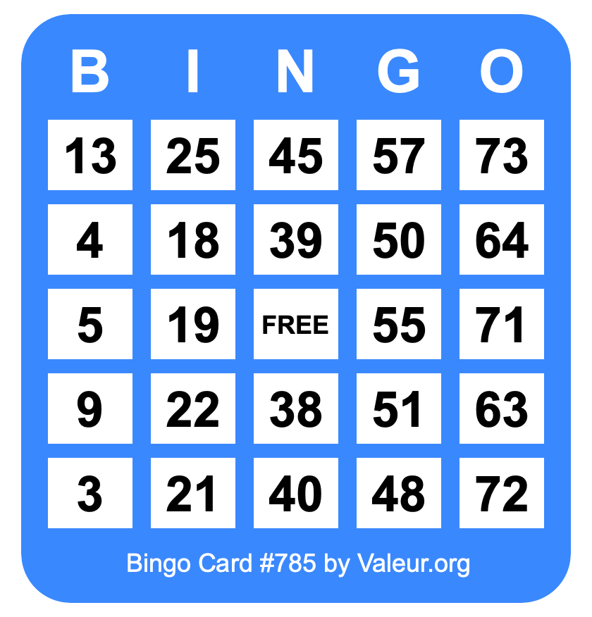 Bingo Card #785 Bingo Card #785