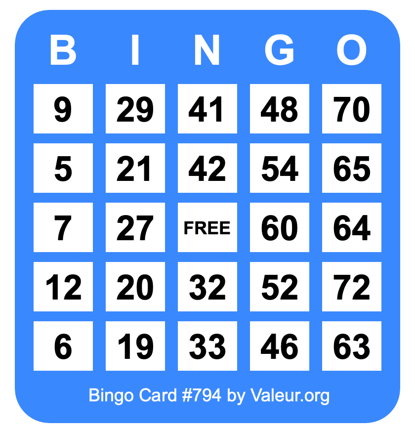 Bingo Card #794 Bingo Card #794