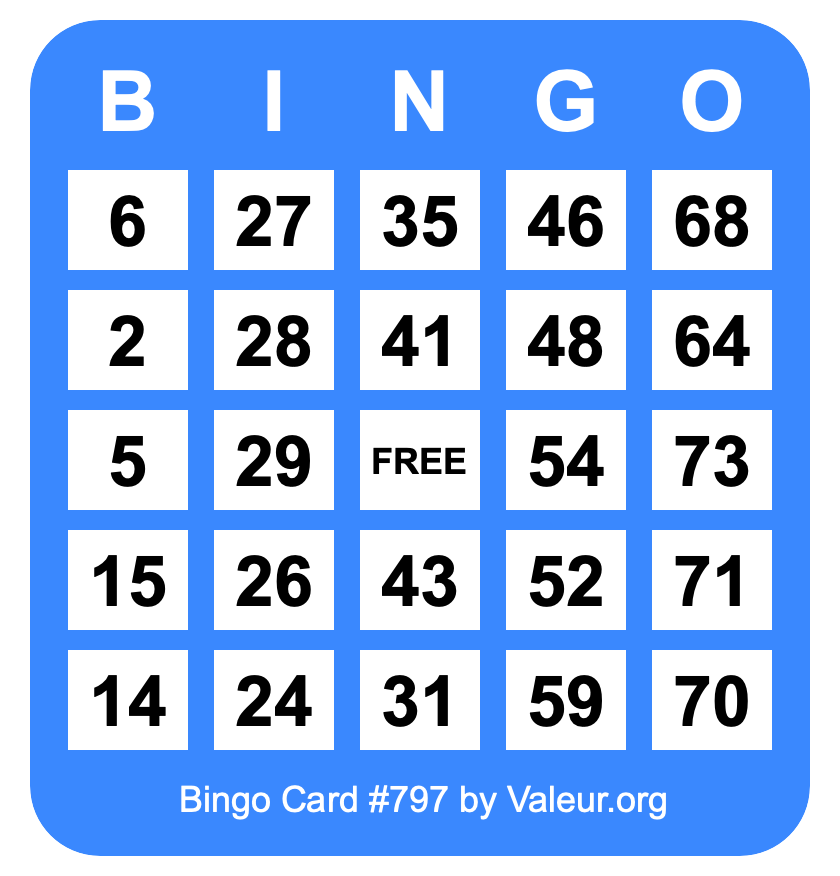 Bingo Card #797 Bingo Card #797