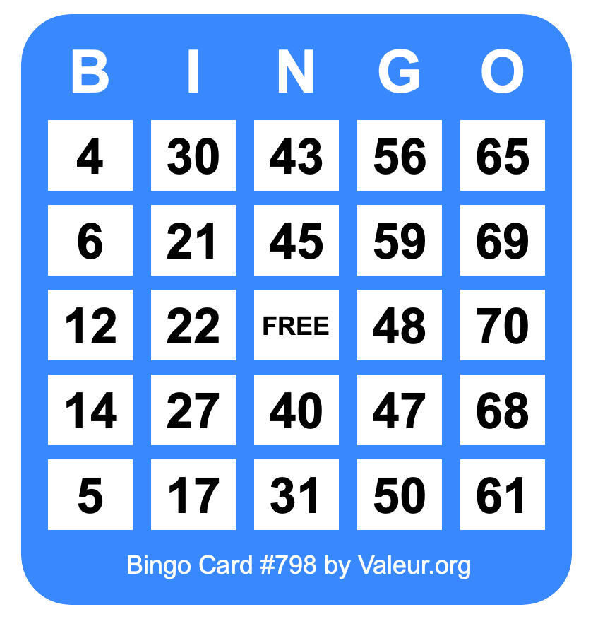 Bingo Card #798 Bingo Card #798
