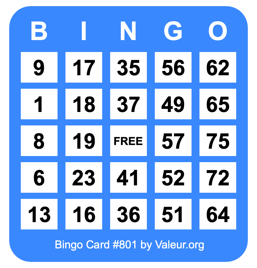 Bingo Card #801 Bingo Card #801
