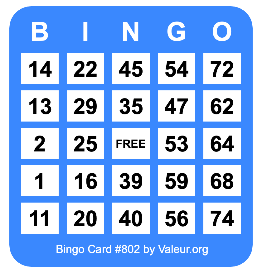 Bingo Card #802 Bingo Card #802