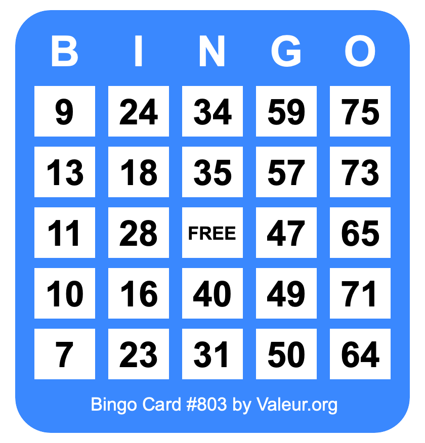 Bingo Card #803 Bingo Card #803