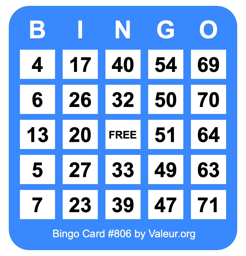 Bingo Card #806 Bingo Card #806
