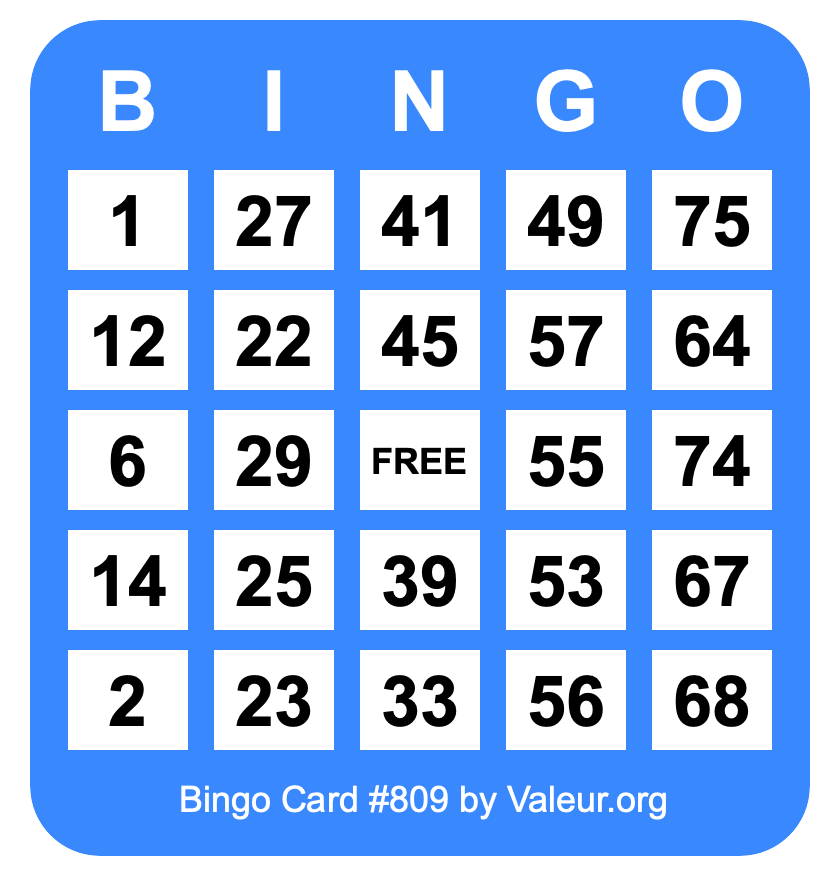 Bingo Card #809 Bingo Card #809