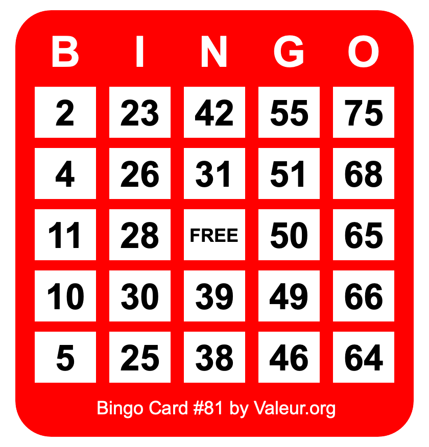Bingo Card #81 Bingo Card #81