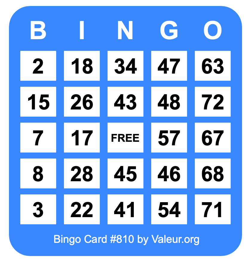 Bingo Card #810 Bingo Card #810