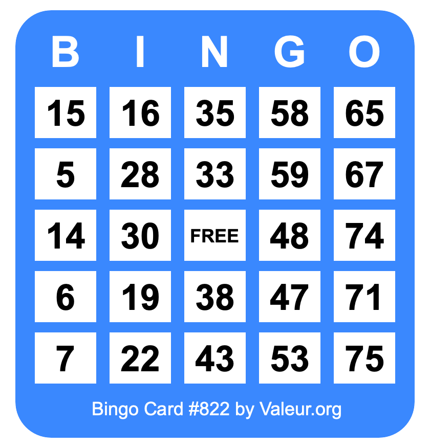 Bingo Card #822