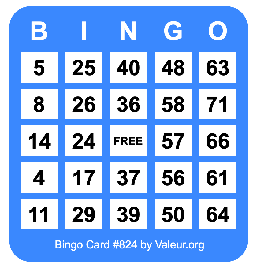 Bingo Card #824 Bingo Card #824