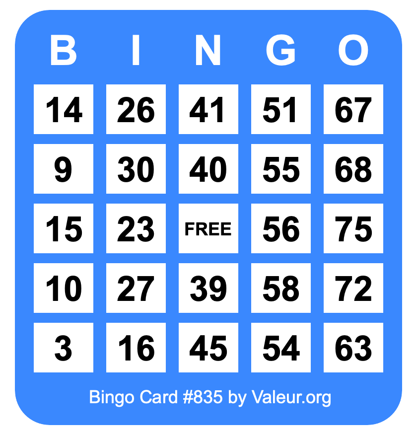 Bingo Card #835 Bingo Card #835