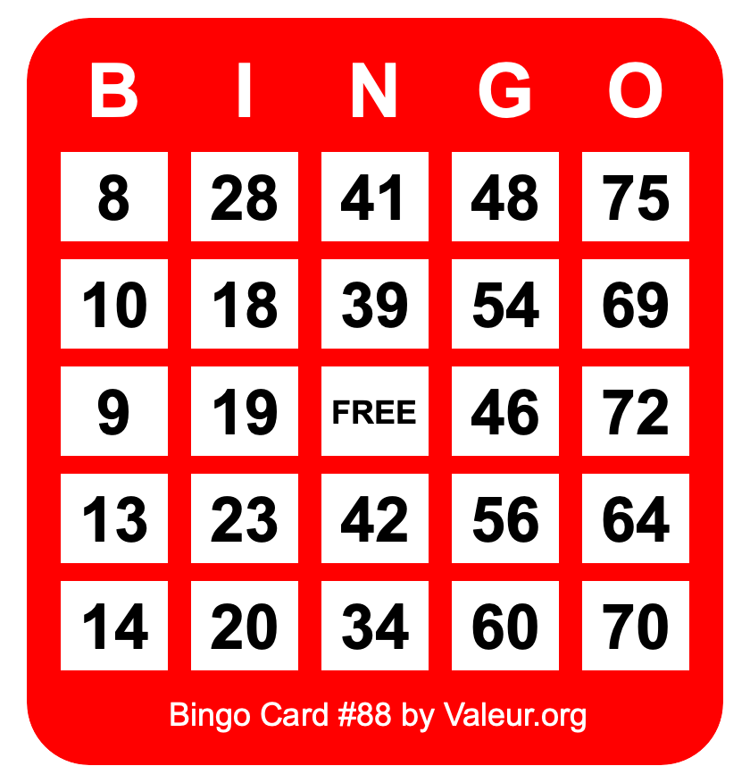 Bingo Card #88 Bingo Card #88