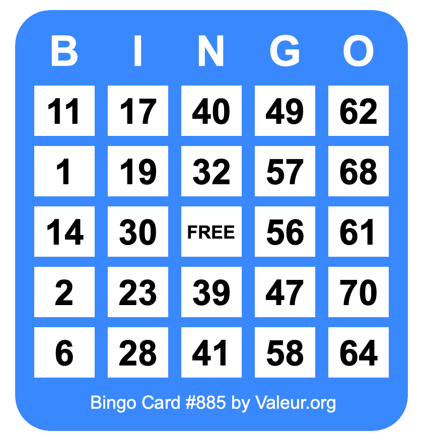 Bingo Card #885