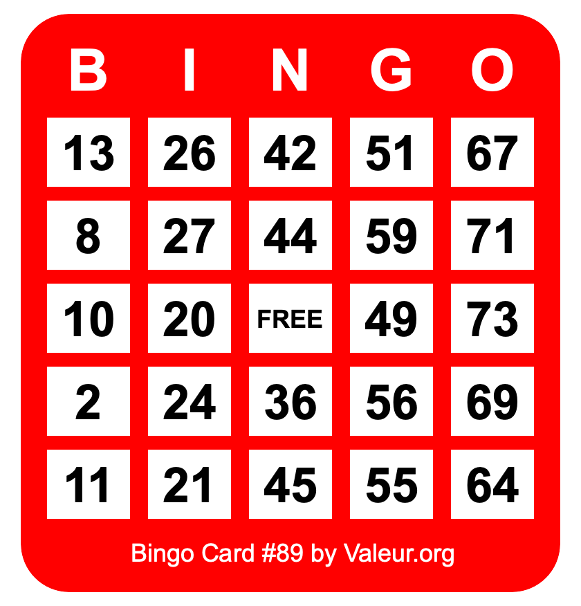 Bingo Card #89 Bingo Card #89