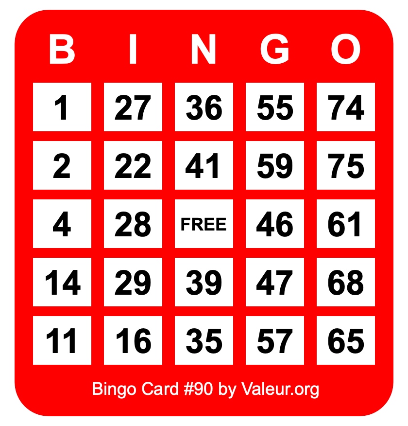 Bingo Card #90 Bingo Card #90