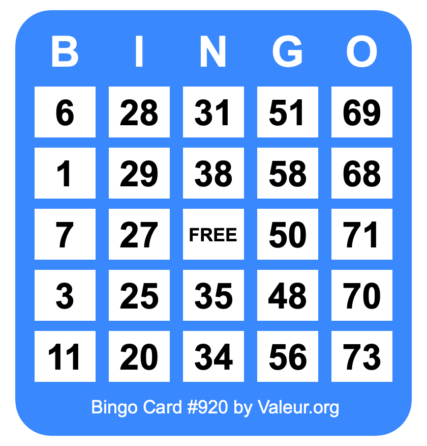 Bingo Card #920