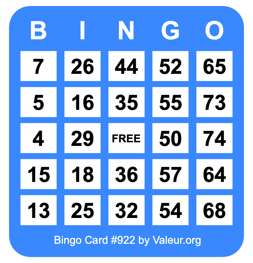 Bingo Card #922