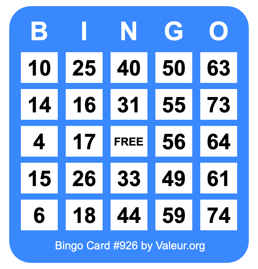 Bingo Card #926