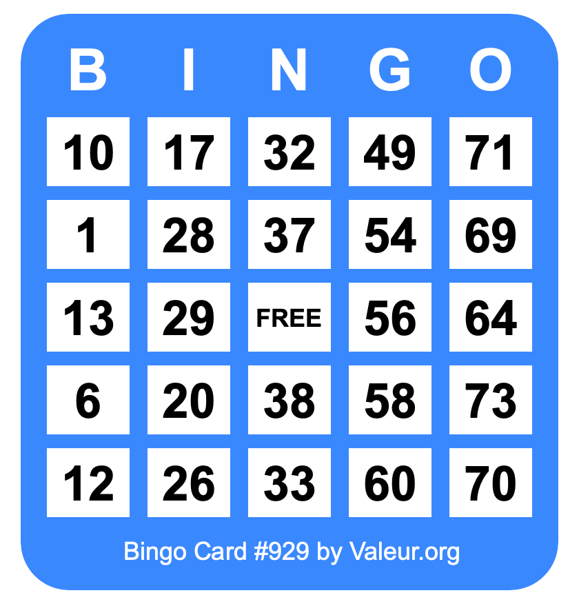 Bingo Card #929