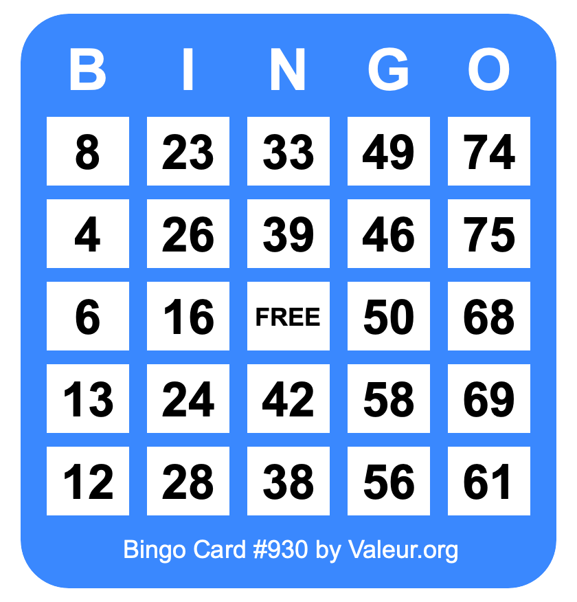 Bingo Card #930