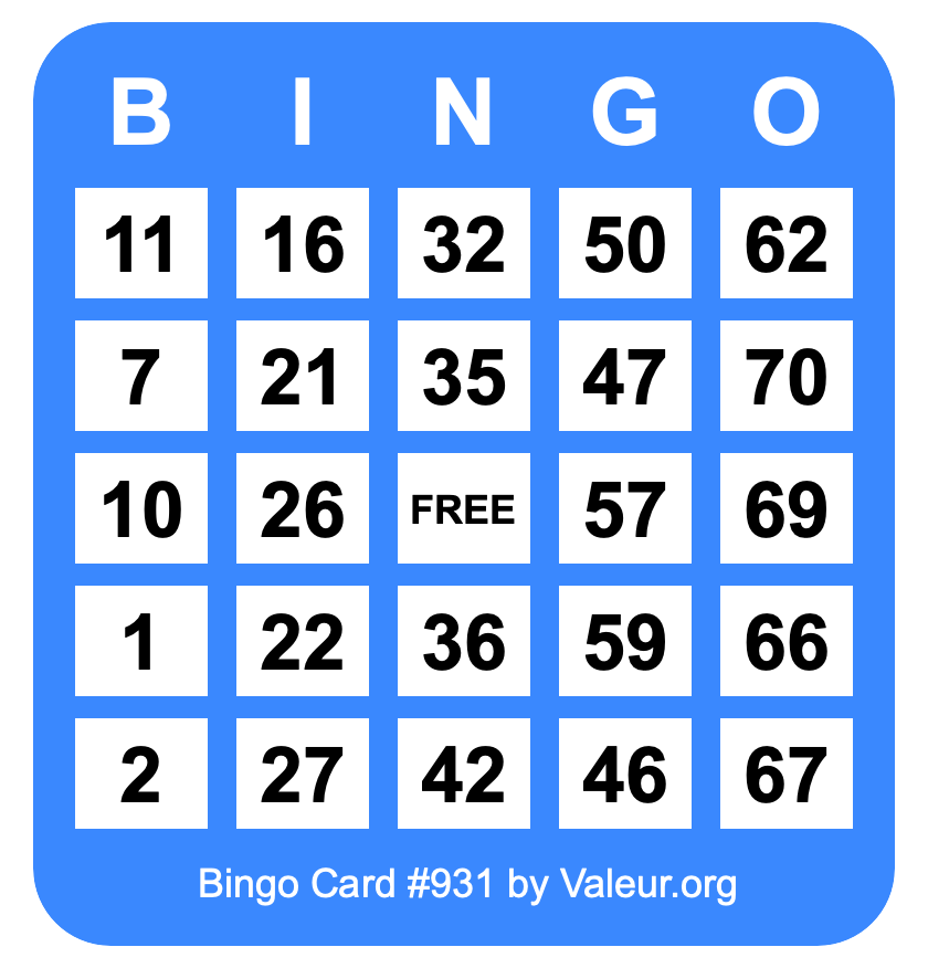 Bingo Card #931