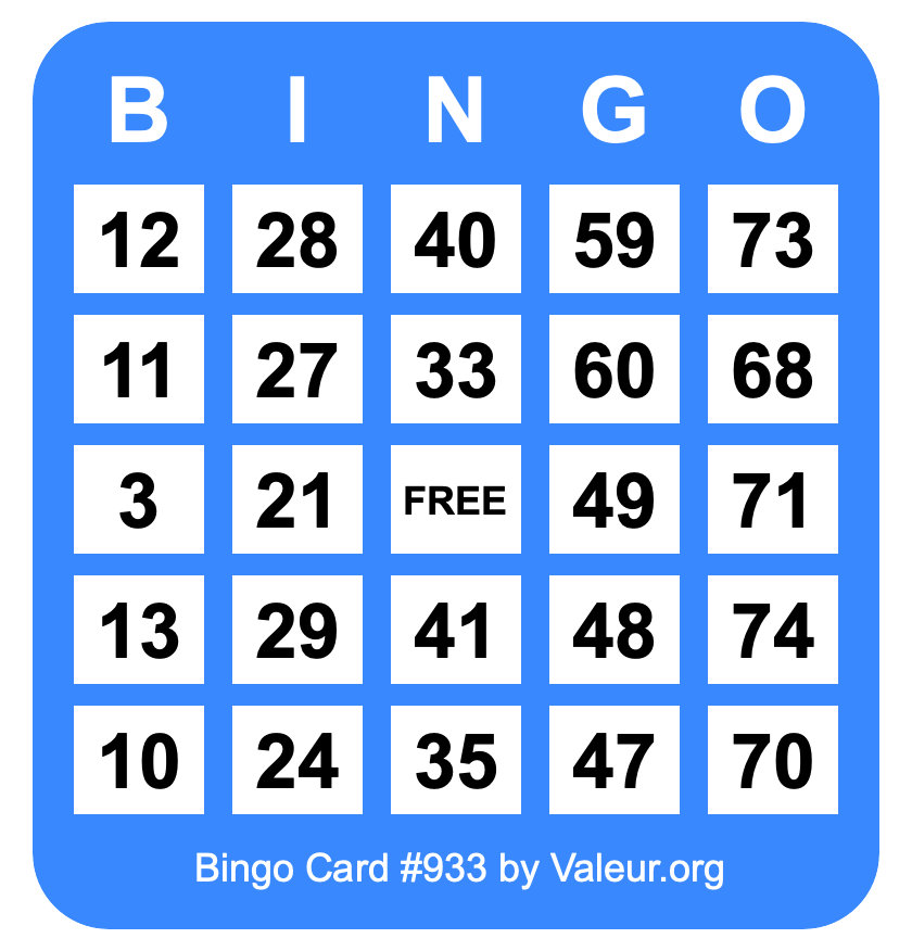 Bingo Card #933