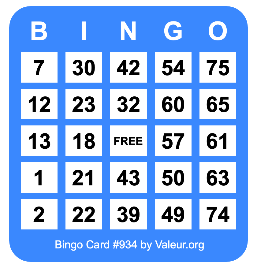 Bingo Card #934