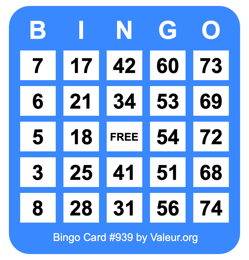 Bingo Card #939