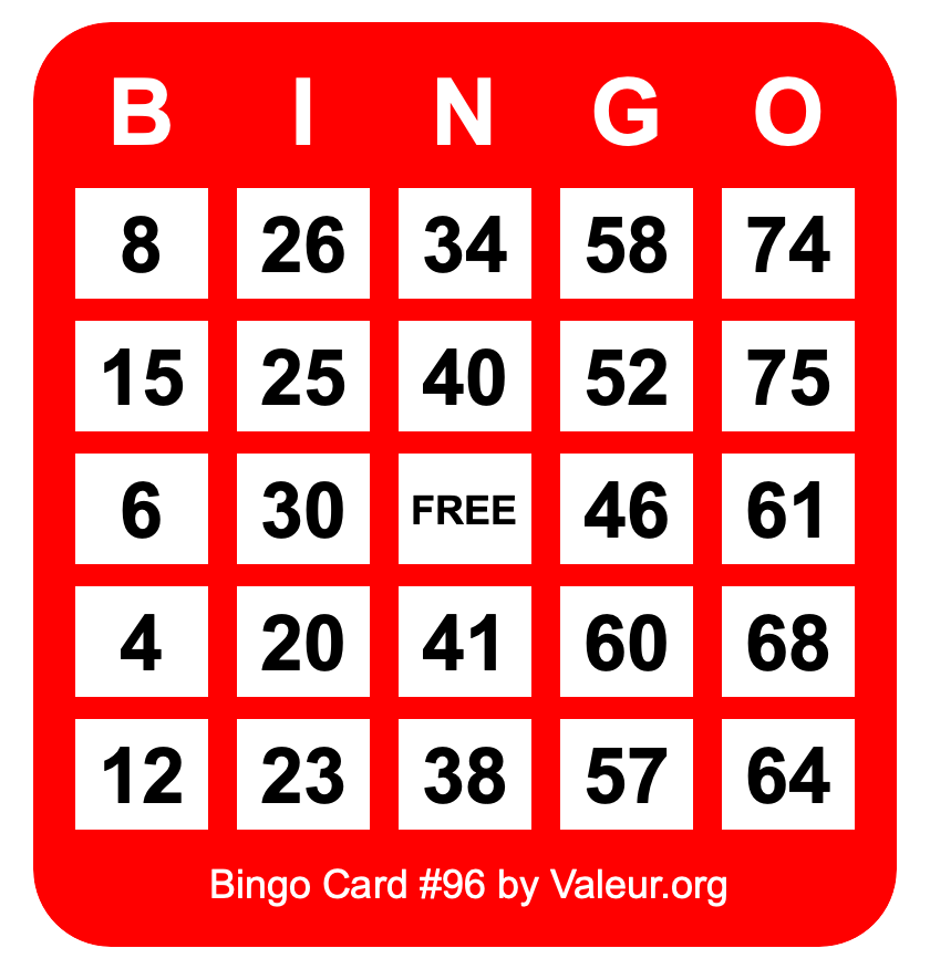 Bingo Card #96