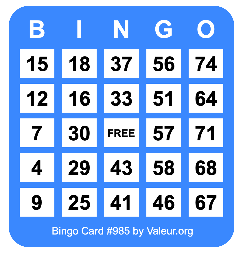 Bingo Card #985