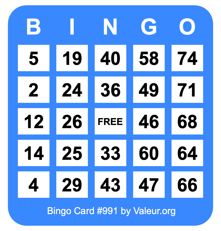 Bingo Card #991