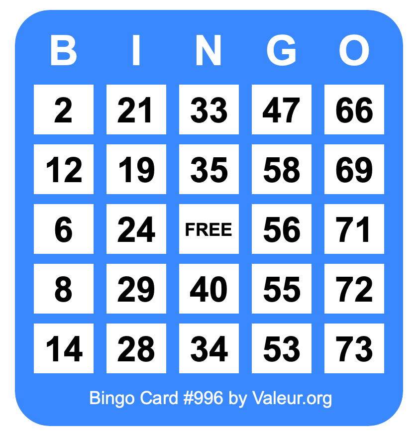 Bingo Card #996