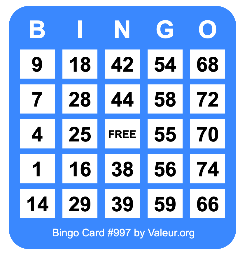 Bingo Card #997