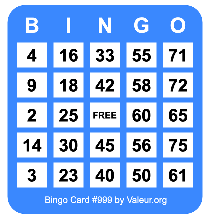 Bingo Card #999