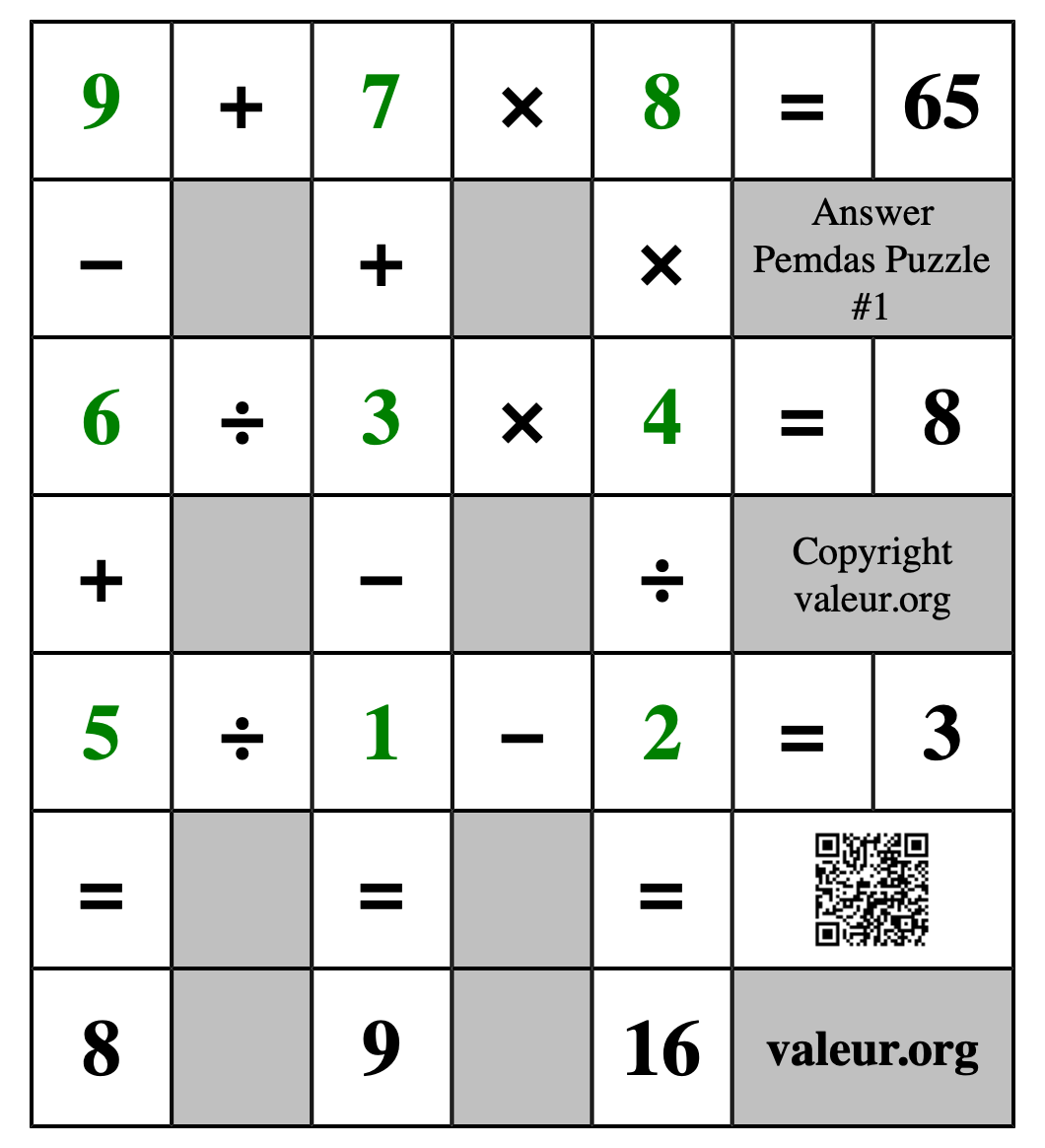 Solution to Pemdas Puzzle #1