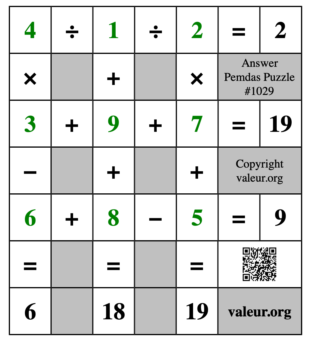 Solution to Pemdas Puzzle #1029