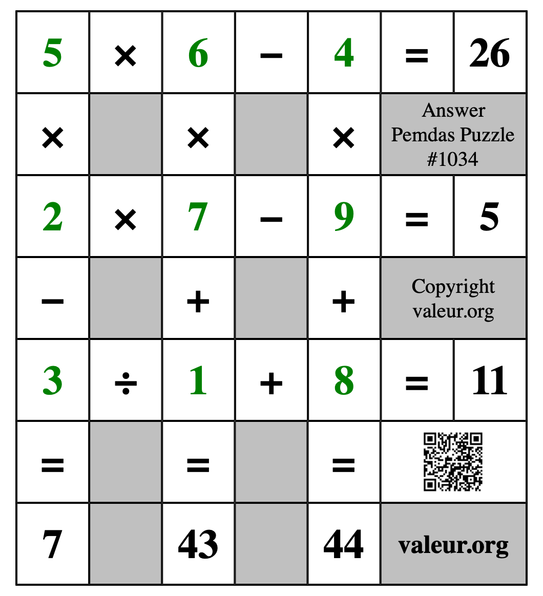 Solution to Pemdas Puzzle #1034