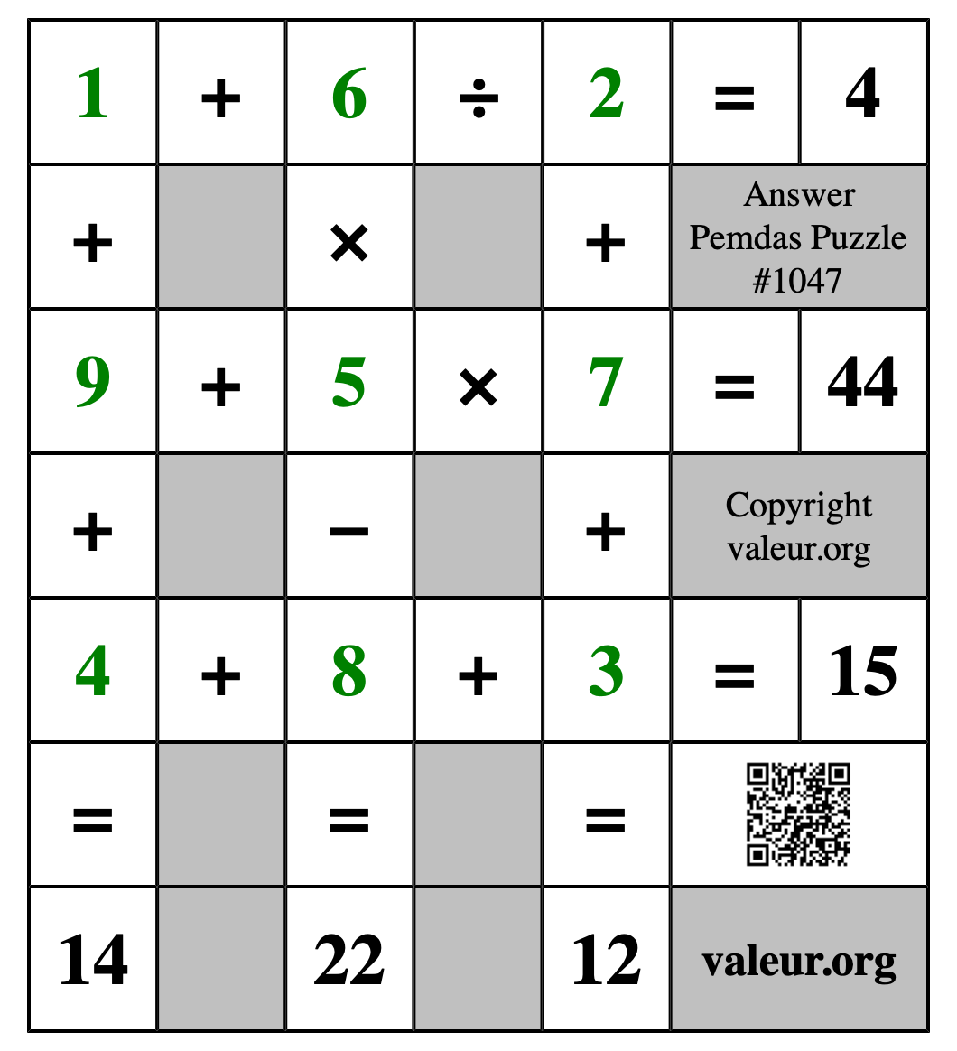 Solution to Pemdas Puzzle #1047