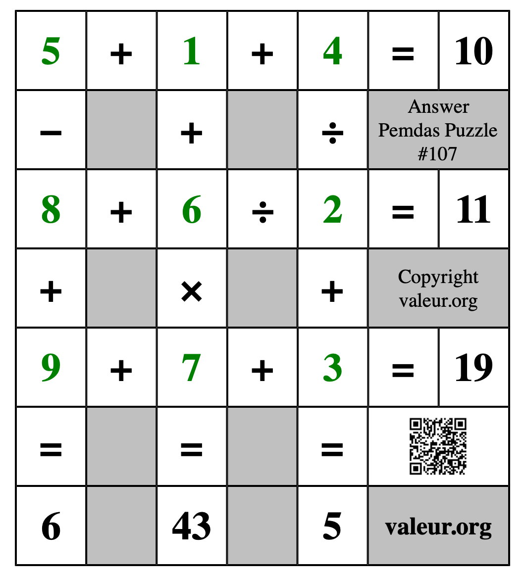 Solution to Pemdas Puzzle #107