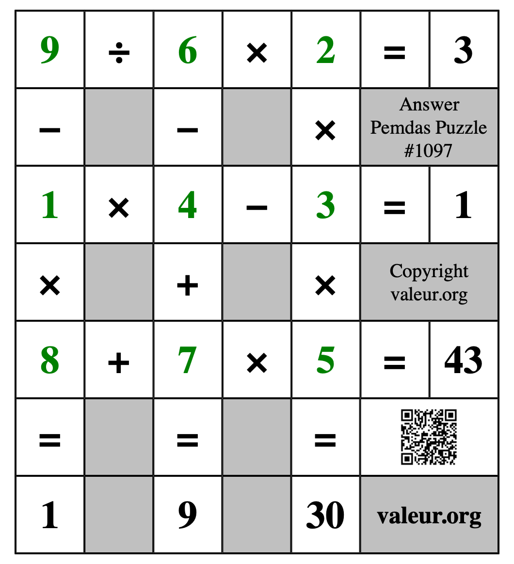 Solution to Pemdas Puzzle #1097