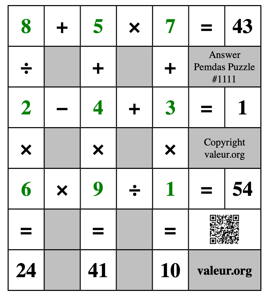 Solution to Pemdas Puzzle #1111