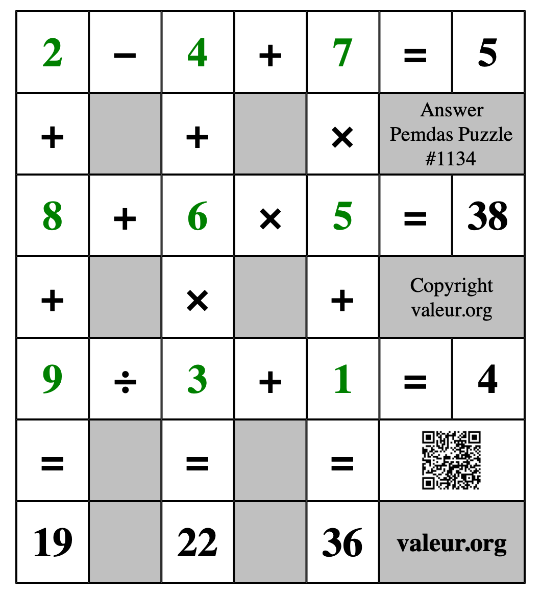 Solution to Pemdas Puzzle #1134