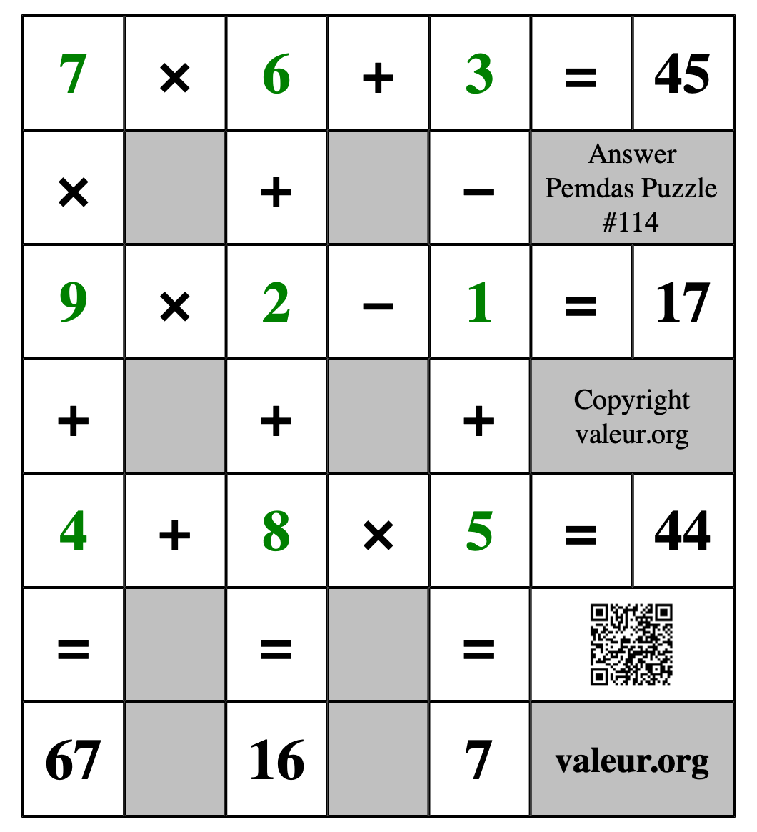 Solution to Pemdas Puzzle #114