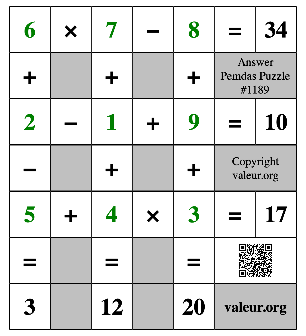 Solution to Pemdas Puzzle #1189
