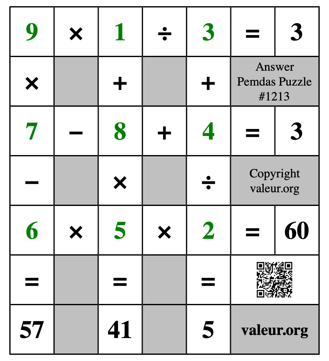 Solution to Pemdas Puzzle #1213