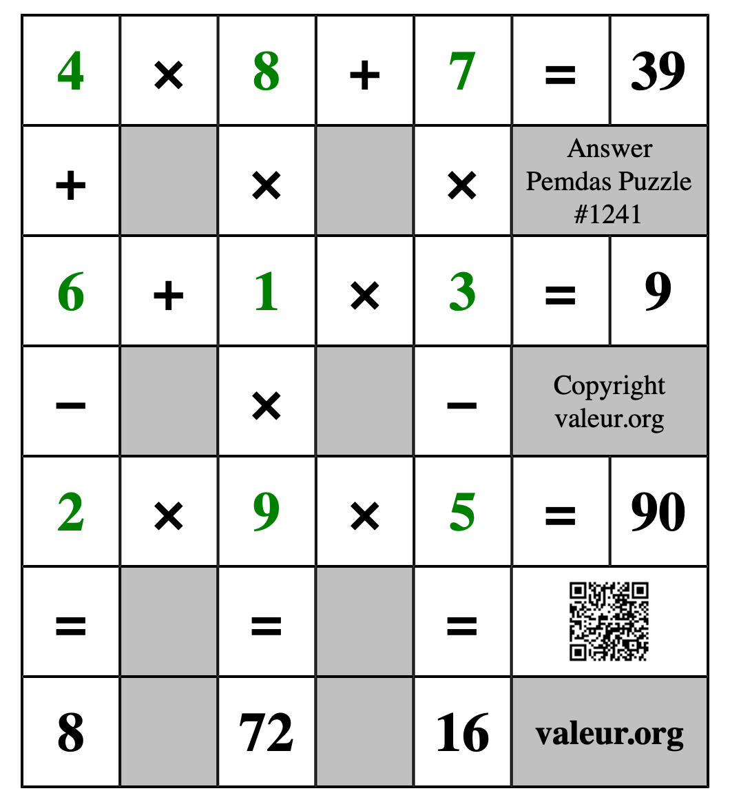 Solution to Pemdas Puzzle #1241