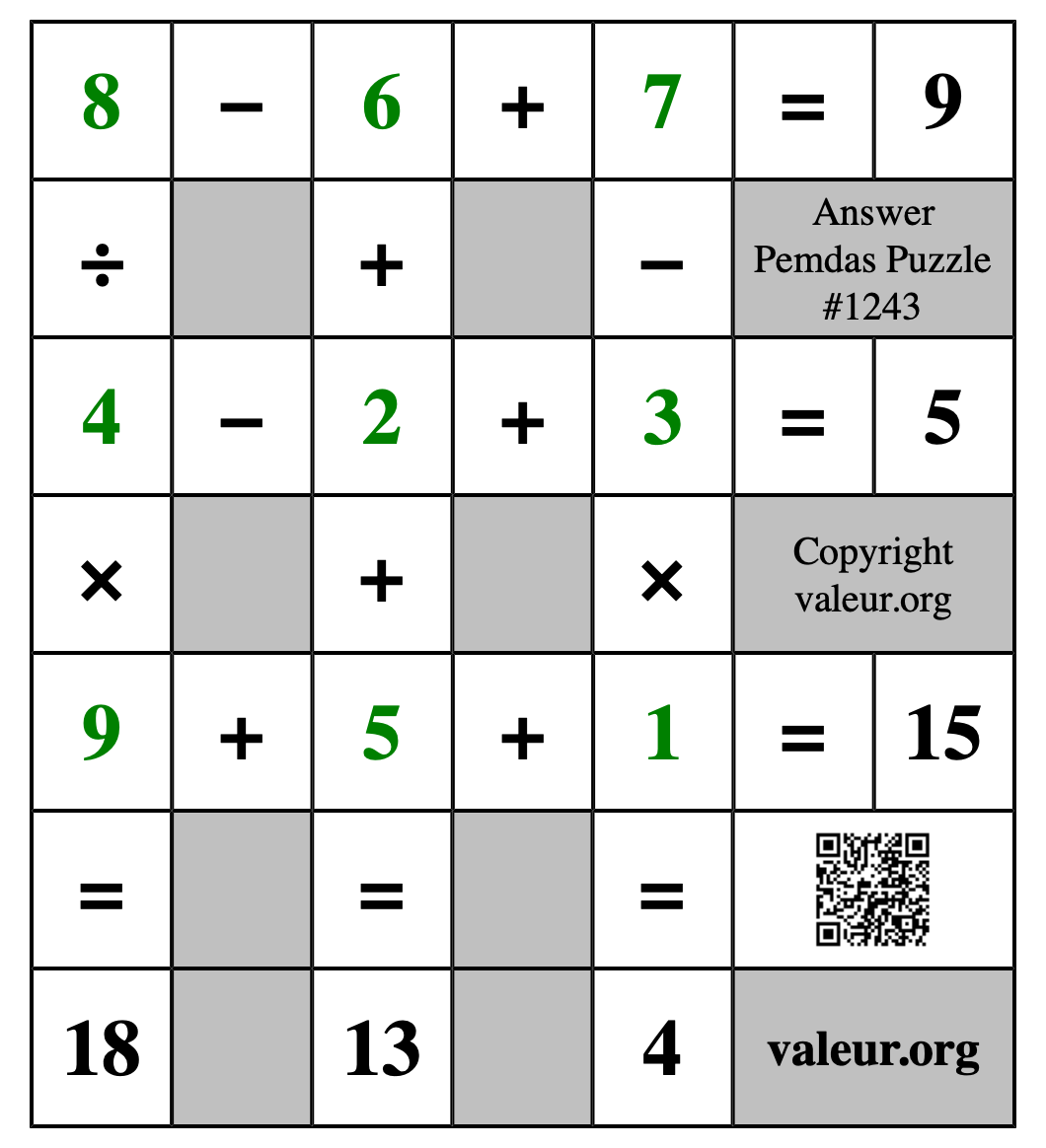 Solution to Pemdas Puzzle #1243