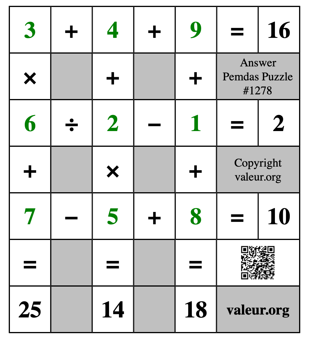 Solution to Pemdas Puzzle #1278
