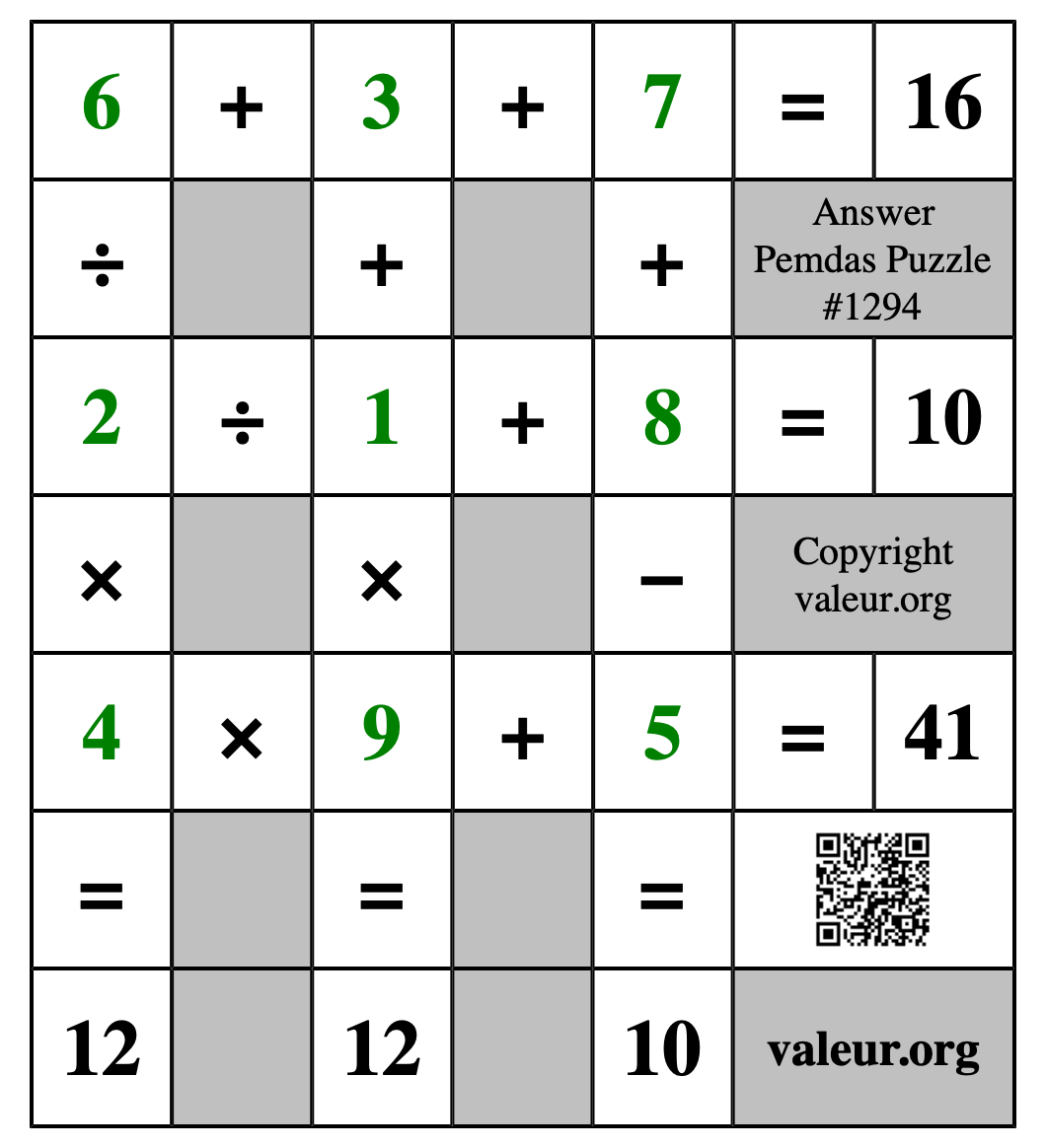 Solution to Pemdas Puzzle #1294