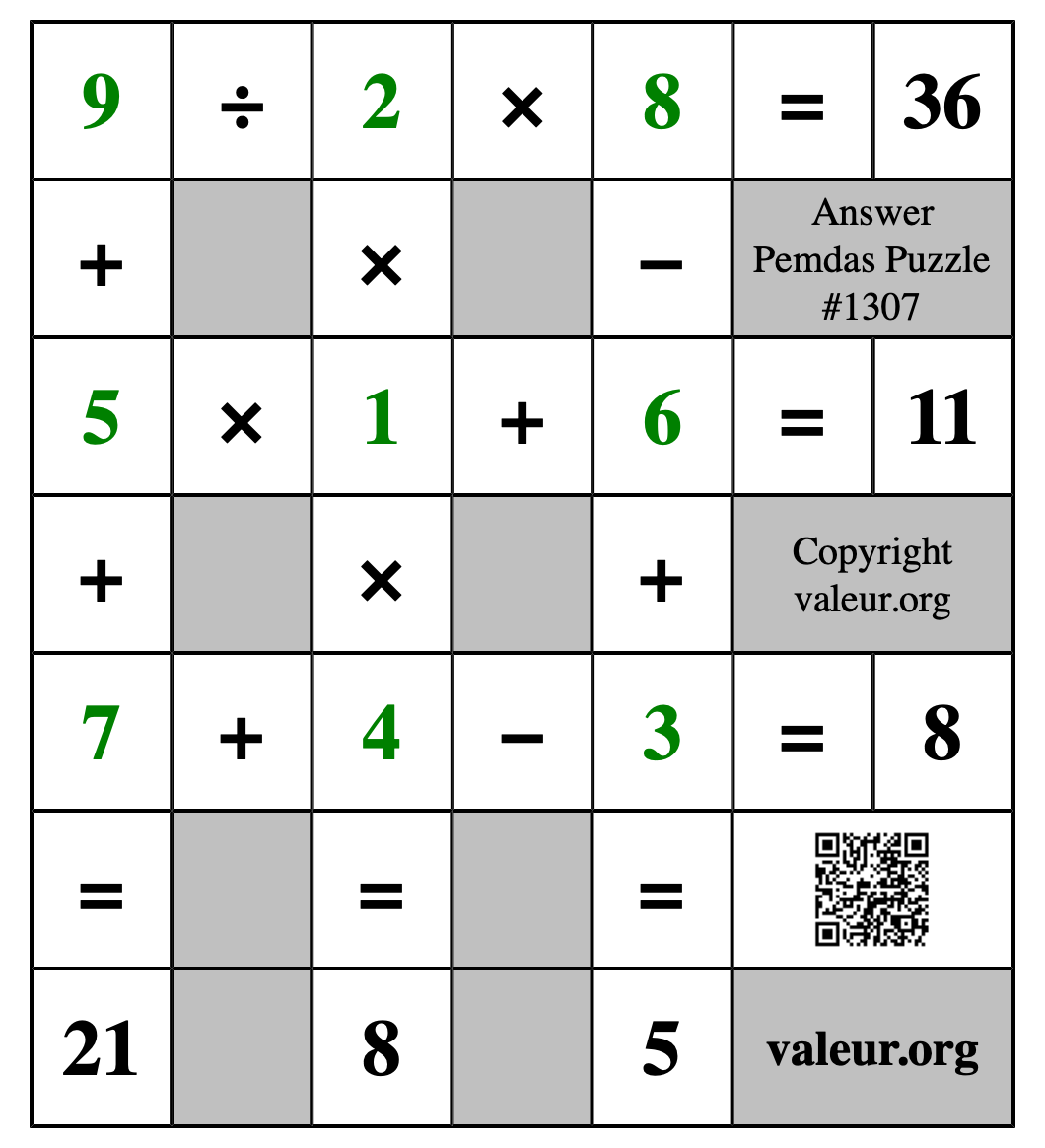 Solution to Pemdas Puzzle #1307