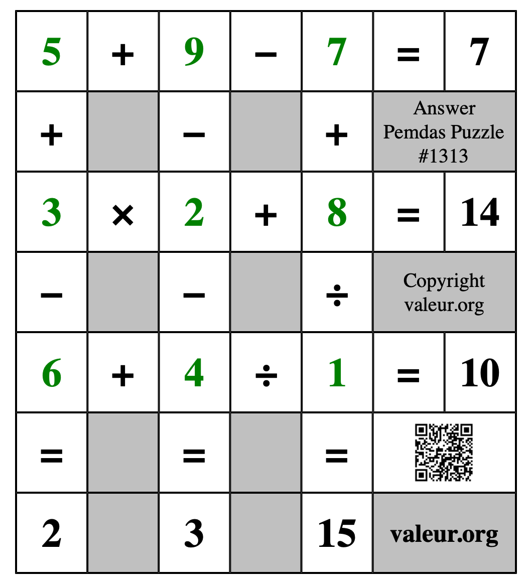 Solution to Pemdas Puzzle #1313